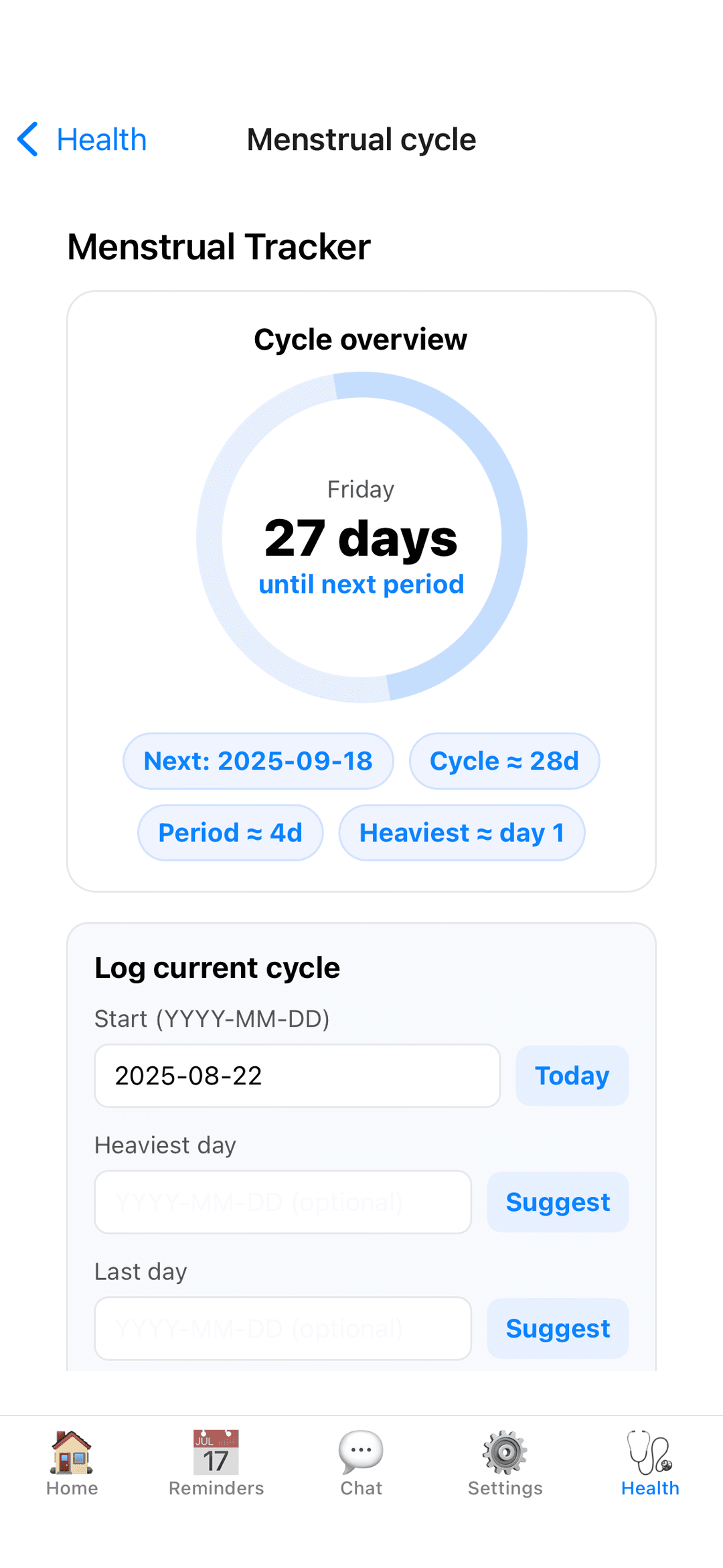 Cycle tracker